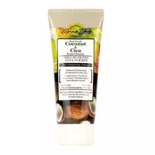 Пенка для умывания с экстрактами кокоса и центеллы азиатской Grace Day Real Fresh Coconut & Cica Foam Cleanser, 100 мл Пенка для умывания с экстрактами кокоса и центеллы азиатской Grace Day Real Fresh Coconut & Cica Foam Cleanser, 100 мл
